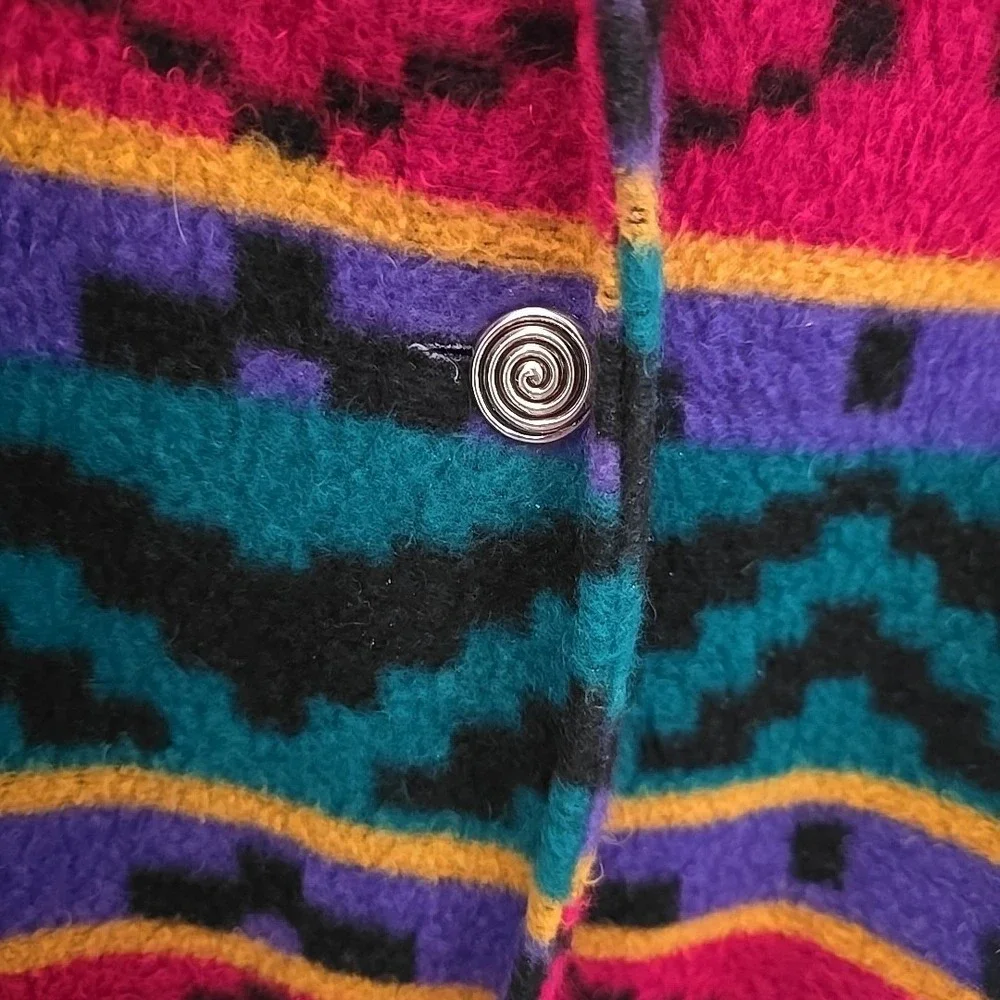 Vintage 90's Loom Wear Aztec Fleece Blazer Jacket Oversized USA Pockets Colorful